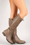 Breckelle Round Toe Lace Up Combat Knee High Boot