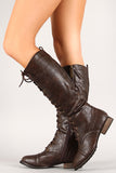 Breckelle Round Toe Lace Up Combat Knee High Boot