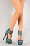 Anne Michelle Strappy Iridescent Textured Peep Toe Platform Heel