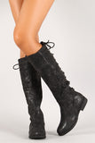 Nubuck Back Lace Up Knee High Riding Boot