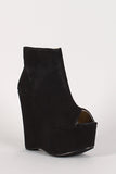Suede Peep Toe Platform Wedge Bootie