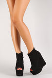 Suede Peep Toe Platform Wedge Bootie