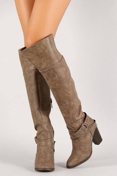 D-Ring Buckle Chunky Heeled Thigh High Boot