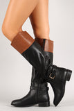 Bamboo Two Tone Buckle Riding Knee High Boots