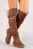 Lace Up Buckled Back Collar Slouchy Over-The-Knee Boot