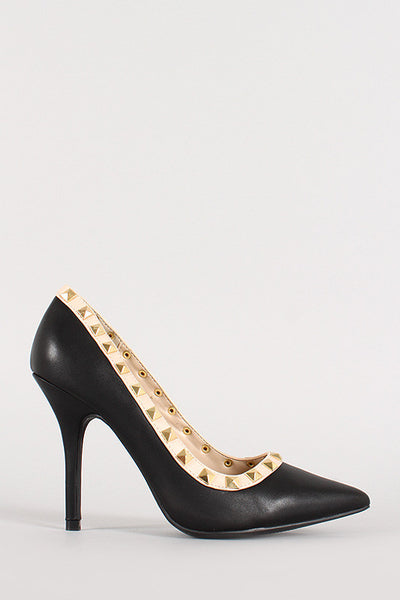 Wild Diva Lounge Leatherette Pyramid Studded Pointy Toe Pump