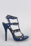 Wild Diva Lounge Snake Studded Cage Open Toe Heel