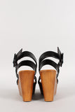 Bamboo Ankle Strap Platform Peep Toe Wedge