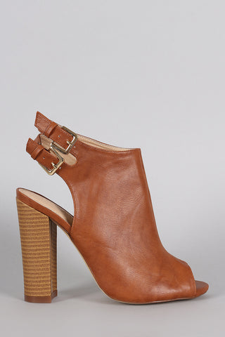 Liliana Double Buckle Peep Toe Mule Booties