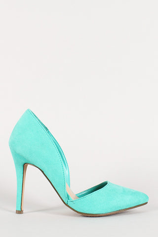 Breckelle Faux Suede Pointy Toe Sweetheart Pump