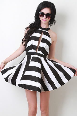 Keyhole Halter Skater Dress