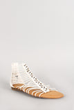 Bamboo Cut Out Elastic Strap Flat Sandal