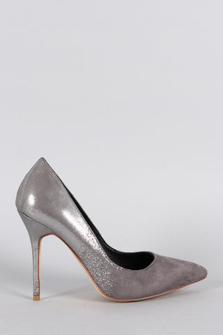 Shimmery Metallic Suede Pointy Toe Pump