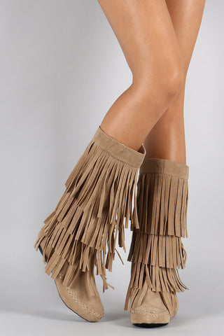 Mid Calf Suede Fringe Boot