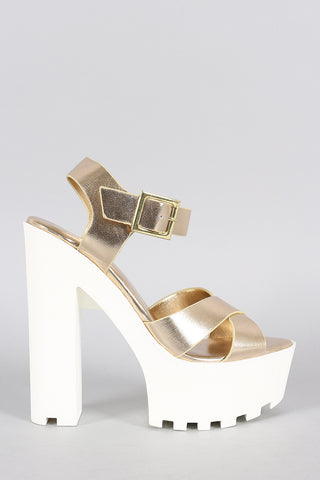 Dollhouse Metallic Cross Straps Platform Heel