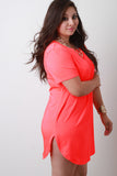 Neon Coral Chain Necklace Tunic In Plus Sizes