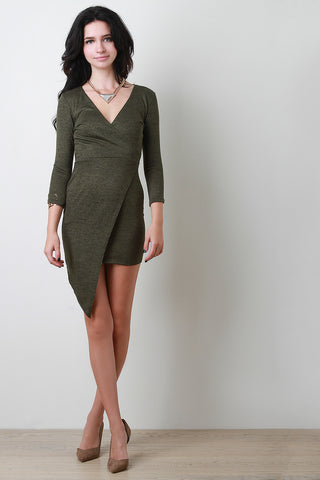 Asymmetrical Surplice Wrapped Mini Dress