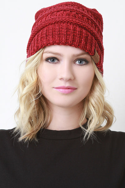 Mottled Ridged Knit Beanie