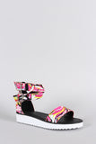 Bamboo Ankle Wrap Multi Strokes Flatform Sandal