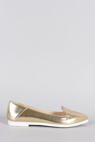 Bamboo Metallic Pointy Toe Slip On Loafer Flat