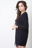 Suede Fringe Long Sleeves Sweater Dress