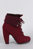 Bamboo Sweater Cuff Down Suede Lace Up Heeled Booties