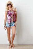 Tie Dye Fringe Asymmetrical Sleeveless Top