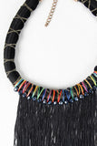 Wrapped Cord Fringe Statement Necklace