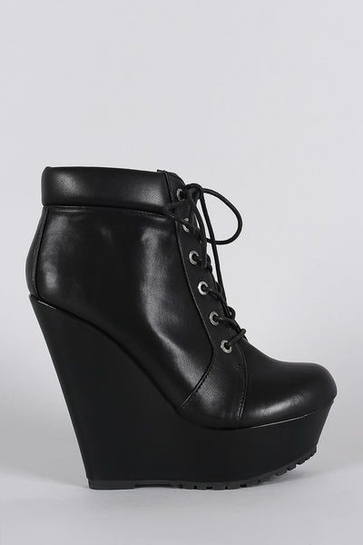 Bamboo Oxford Lace Up Platform Wedge Booties