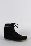 Bamboo Suede Link Chain Fringe Lace Up Moccasin Flat Booties