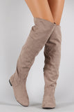 Bamboo Faux Suede Zipper Collar Knee High Boot