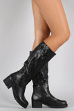 Bamboo Buckle Round Toe Riding Knee High Boot