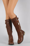 Quilted Zipper Trim Buckle Riding Knee High Boot