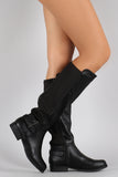 Bamboo Button Stretch Back Round Toe Riding Knee High Boots