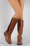 Bamboo Button Stretch Back Round Toe Riding Knee High Boots