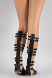 Strappy Buckle Open Toe Gladiator Knee High Flat Sandals