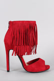 Delicious Fringe Tiers Ankle Cuff Peep Toe Heel