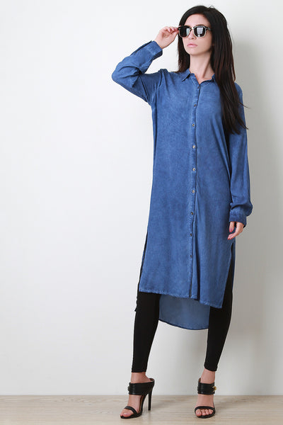 Button-Up Shirt Midi High-Low Dress