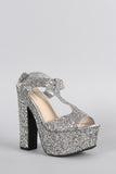 Bamboo Glitter Metallic Peep Toe Platform Chunky Heel