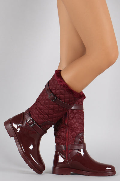 Bamboo Quilted Fur Cuff Mid Calf Rain Boots