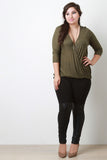 Jersey Knit Deep V-Neck Quarter Sleeves Top