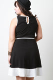 Contrast Belted Sleeveless Skater Dress