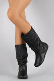 Soda Slouchy Round Toe Mid Calf Flat Boots