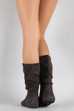 Soda Suede Slouchy Round Toe Mid Calf Flat Boots