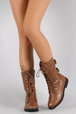 Buckled Combat Lace Up Mid Calf Boots