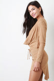 Plunging Cowl Neck Suede Mini Dress