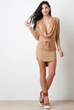 Plunging Cowl Neck Suede Mini Dress