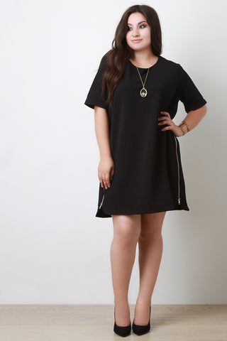 Side Zips Texture Shift Dress