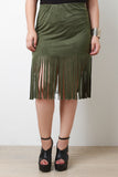 Vegan Suede Fringe Midi Skirt