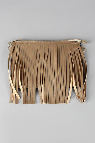 Vegan Leather Fringe Zipper Pouch